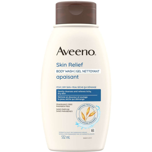 Aveeno Skin Relief Body Wash, Fragrance Free, 3 x 532 mL