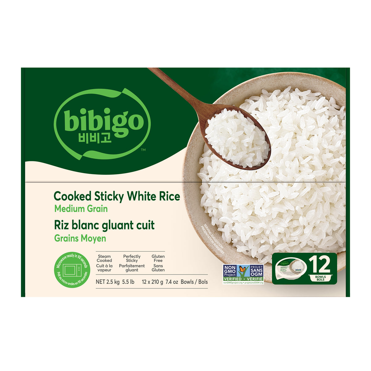 Bibigo Cooked Sticky White Rice Bowls 12 × 210 g