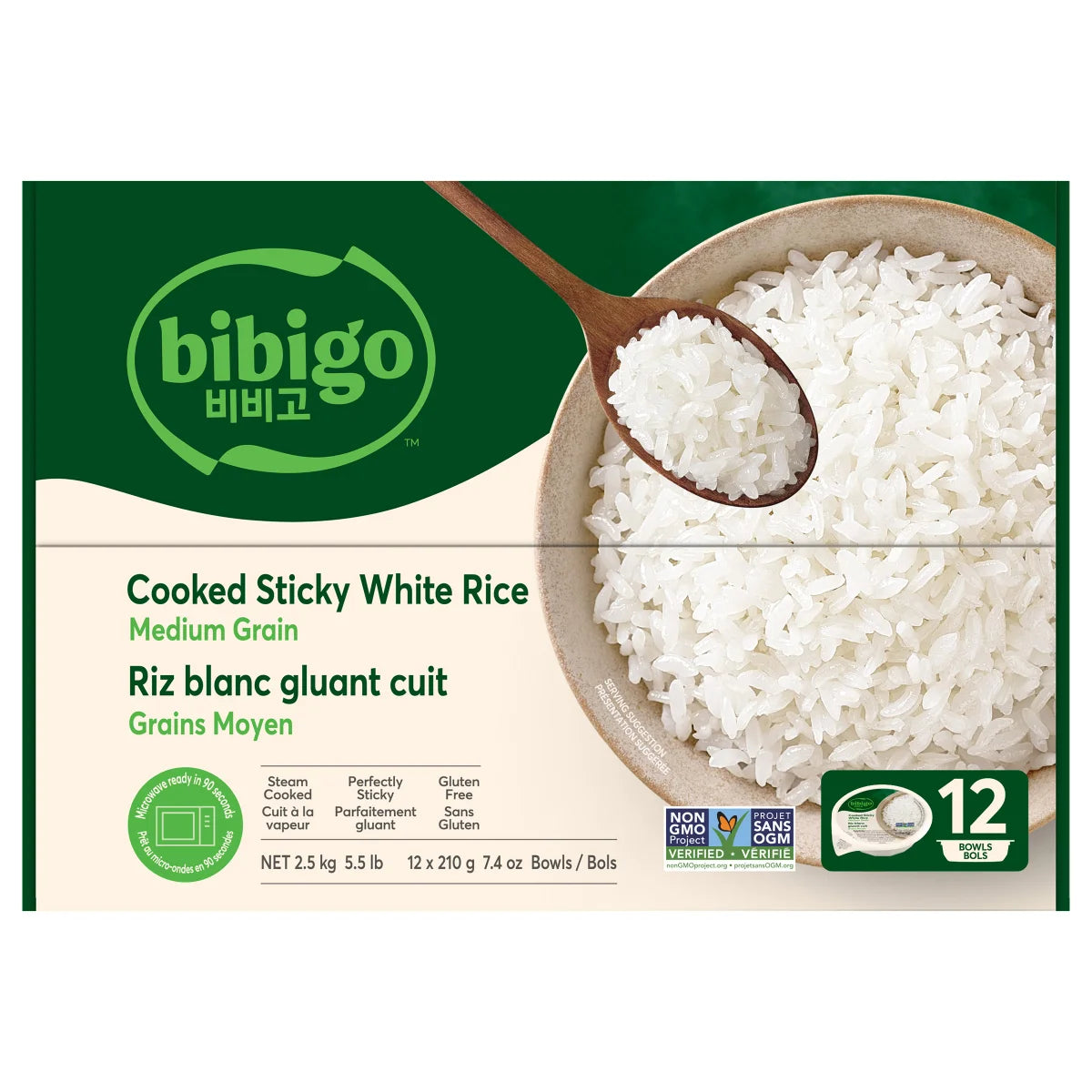 Bibigo Cooked Sticky White Rice Bowls, 12 × 210 g