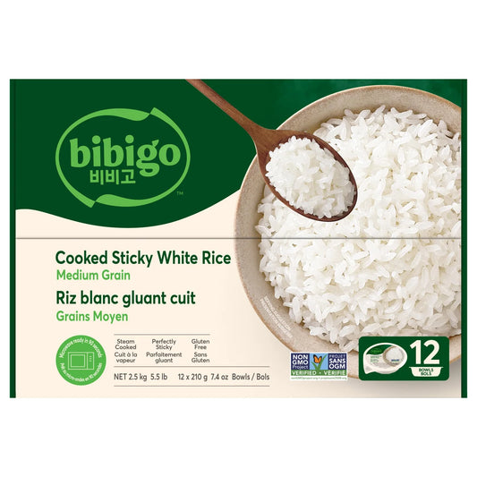 Bibigo Cooked Sticky White Rice Bowls, 12 × 210 g