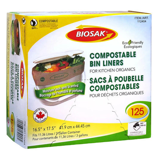 Biosak Compostable Kitchen Bin Liners, 125-count