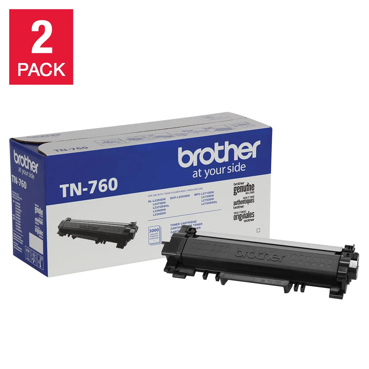 Brother TN-760-K High-yield Toner Cartridge, 2-pack