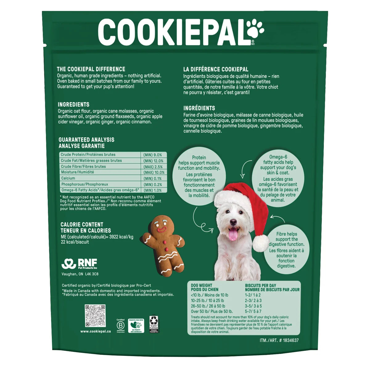 COOKIE PAL Organic Gingerbread Dog Biscuits, 1.125 Kg