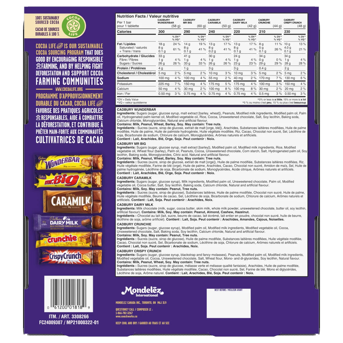 Cadbury Favourites Candy Bars, Variety Pack, 1.2 kg