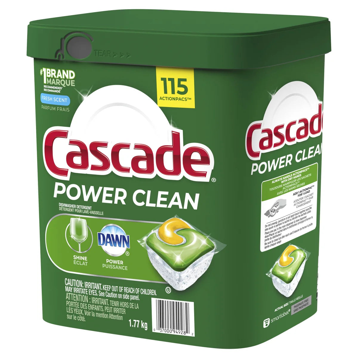 Cascade Power Clean Dishwasher Detergent ActionPacs, 115-count