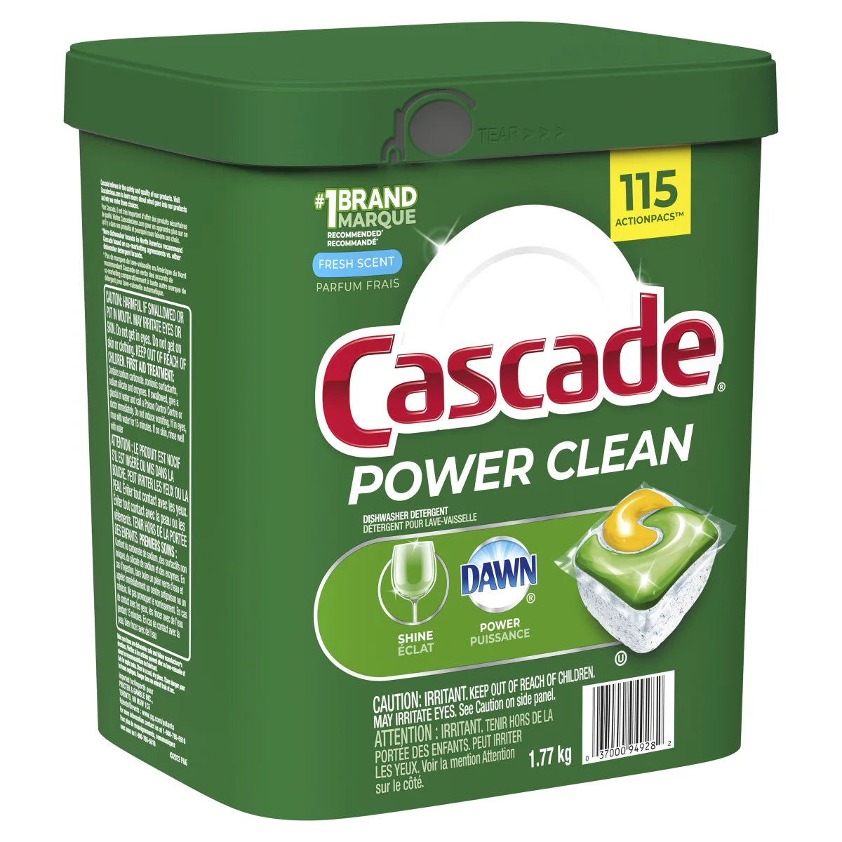 Cascade Power Clean Dishwasher Detergent ActionPacs, 115-count