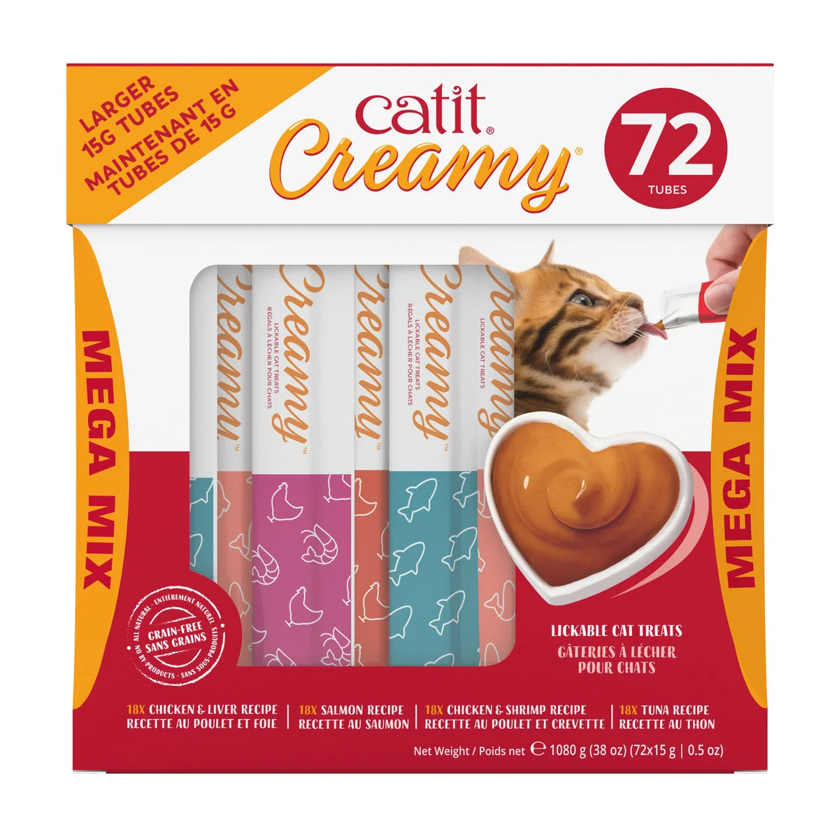 Catit Creamy Lickable Treats, Mega Mix of 72 x 15g Tubes