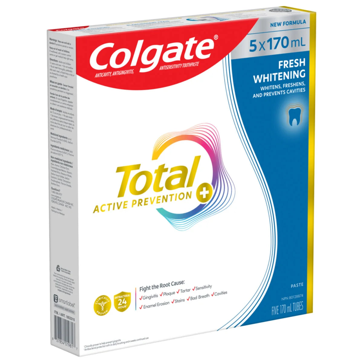 Colgate Active Prevention Plus Fresh Whitening Total, 5 X 170 mL