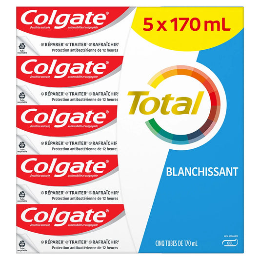 Colgate Total Whitening Toothpaste, 5 x 170 ml