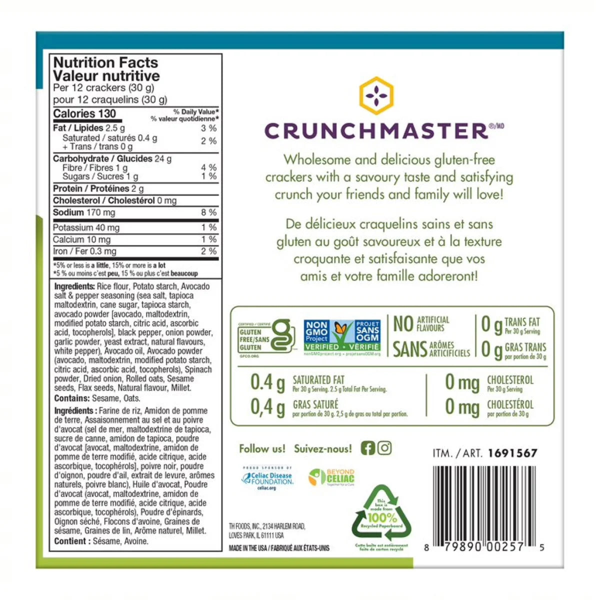 Crunchmaster Avocado Toast Crackers with Salt & Pepper, 454 g