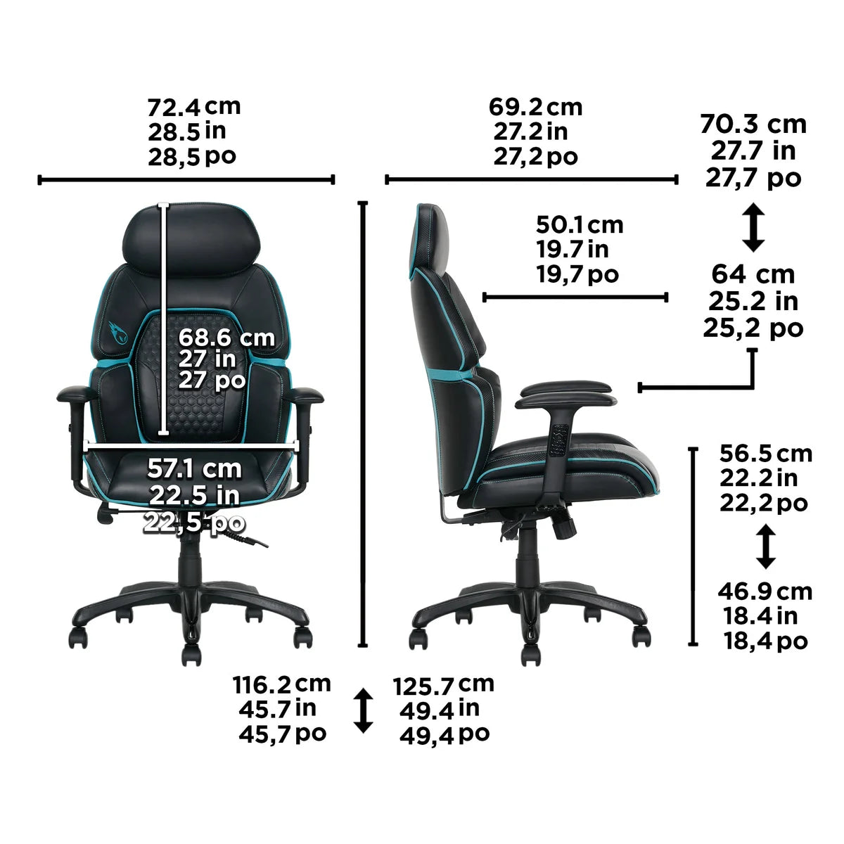 DPS Centurion Gaming Chair with Adjustable Headrest, Black and Blue