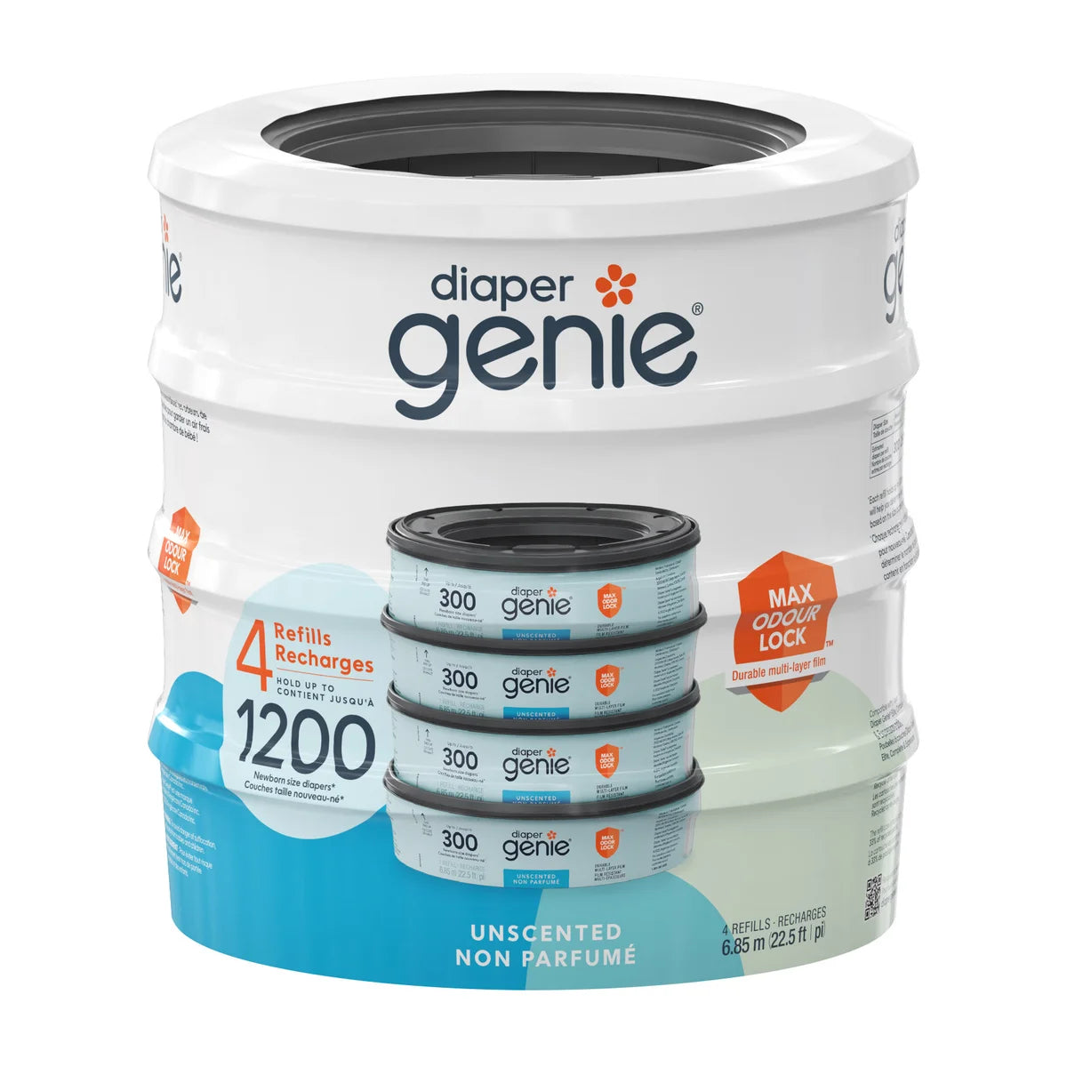 Diaper Genie Unscented Round Refill, 4-pack