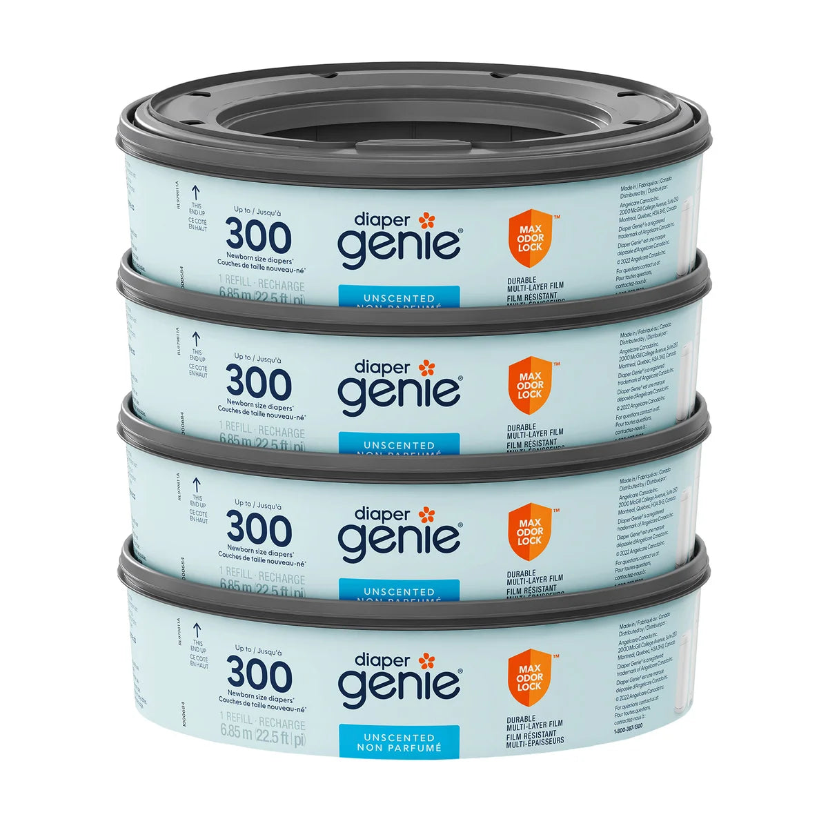 Diaper Genie Unscented Round Refill, 4-pack