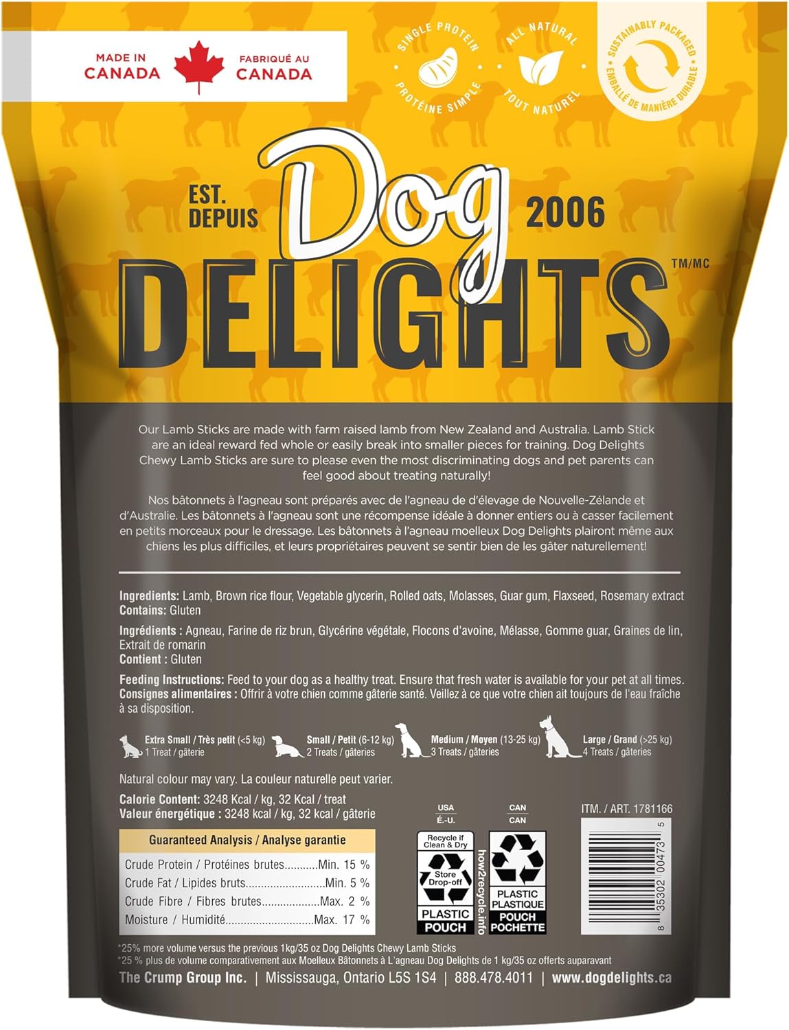 Dog Delights Chewy Lamb Sticks 1.25 kg (2.7 lb.)