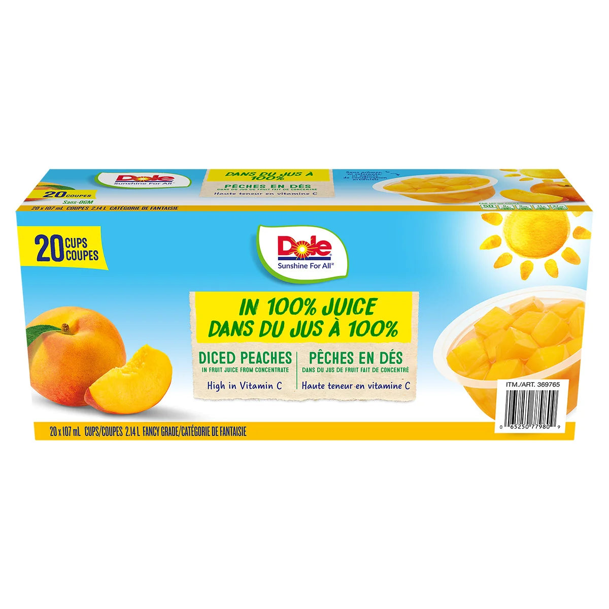 Dole Diced Peaches Cups, 107 mL, 20-pack