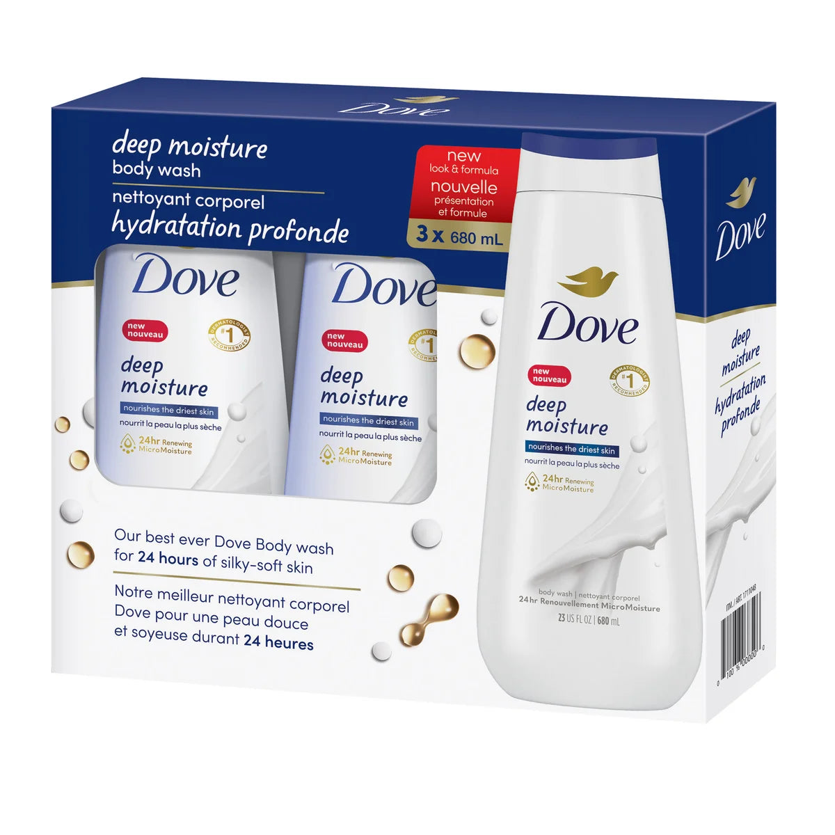 Dove Deep Moisture Body Wash, 3 x 680 mL