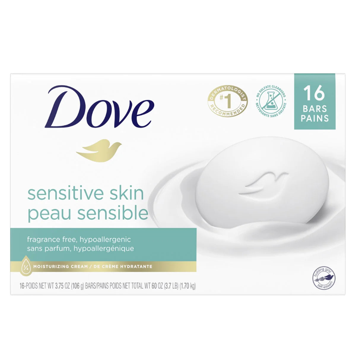 Dove Sensitive Skin Soap Bar, 16 x 106 g