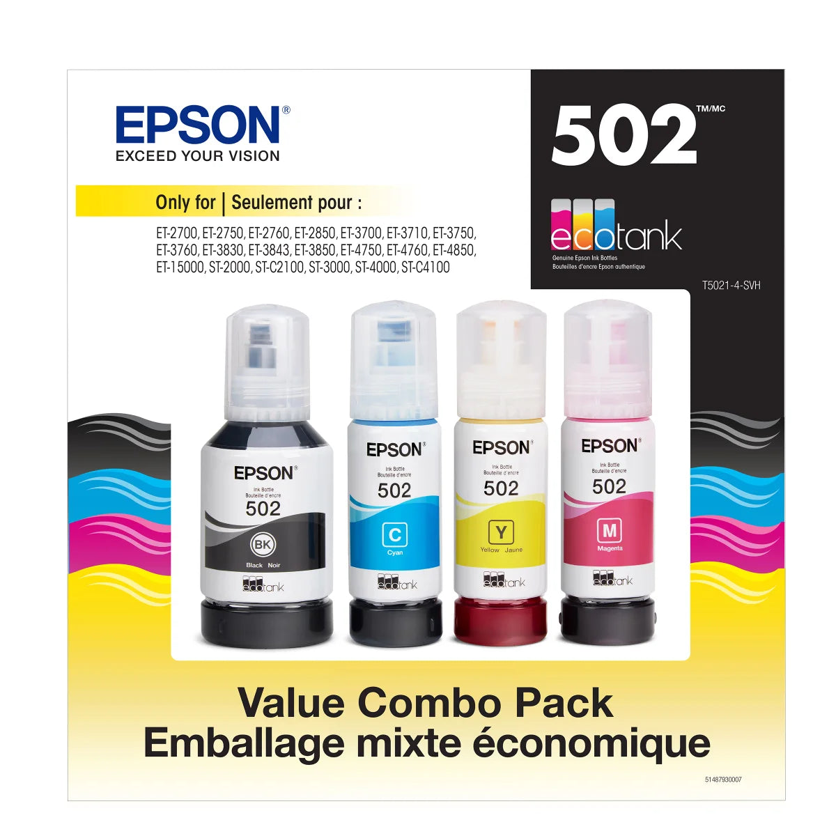 Epson T5021 EcoTank Black and Tri-colour Ink Bottle Combo Pack