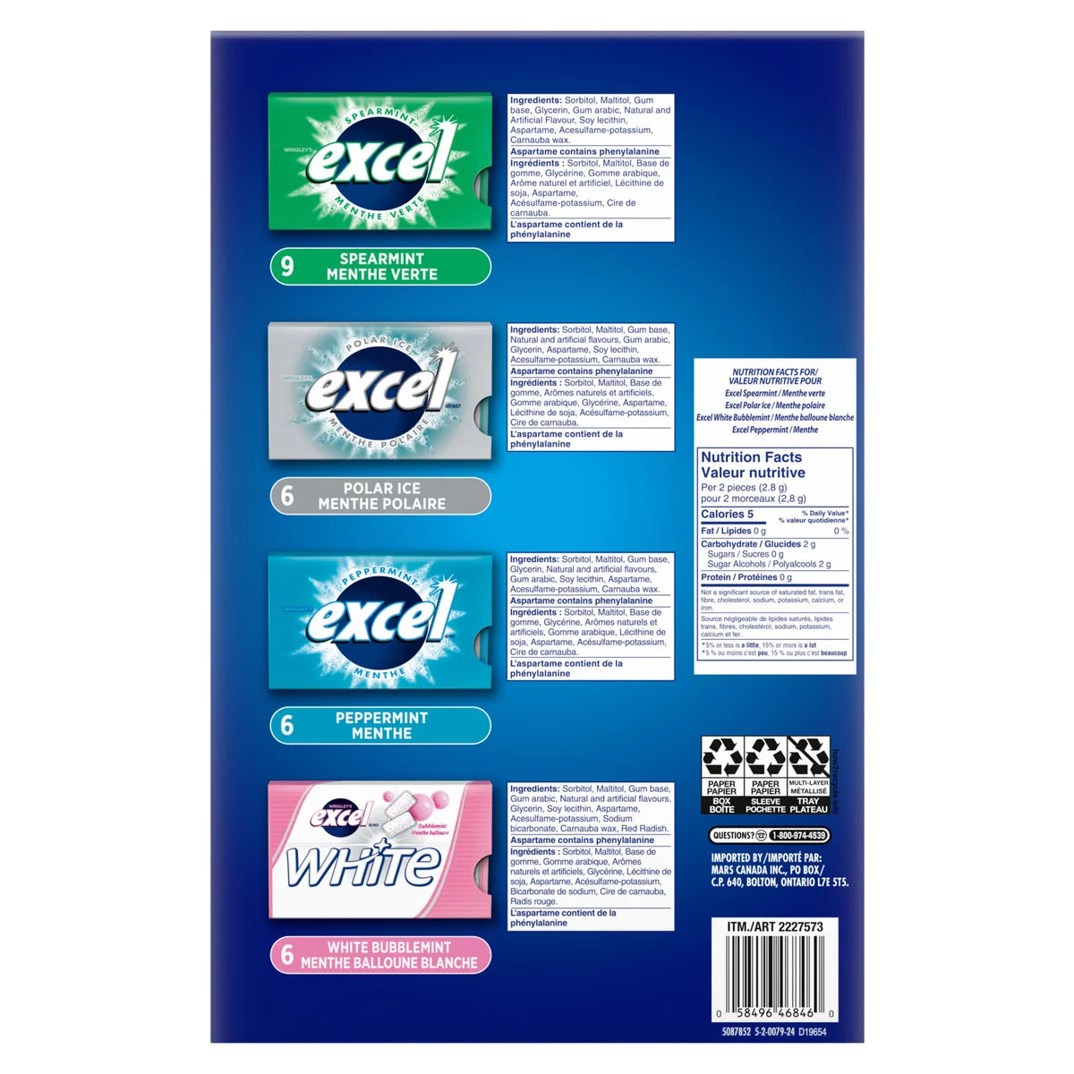 Excel Sugar Free Gum, Variety Pack, 27 × 12 pieces