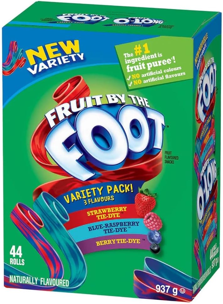 Fruit by the Foot Variety Pack, 44 Rolls, Strawberry Tie-Dye, Blue-Raspberry Tie-Dye and Berry Tie-Dye, 937 g