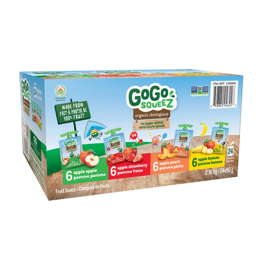 GoGo SQUEEZ Organic Fruit Sauce Variety Pack, 24 × 90 g