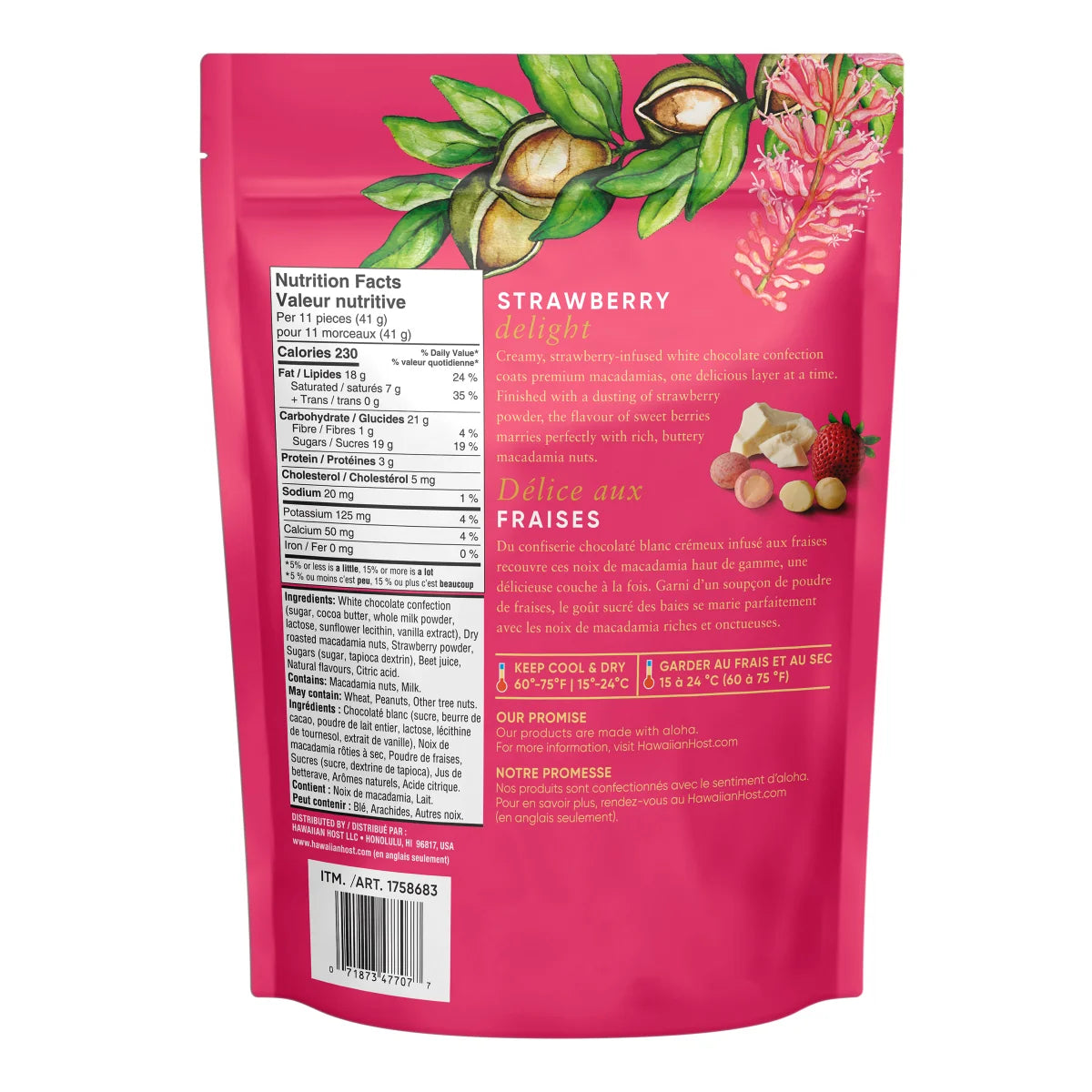 Hawaiian Host, Strawberries & Creme, White Chocolatey Covered Macadamia Nuts, 453 g