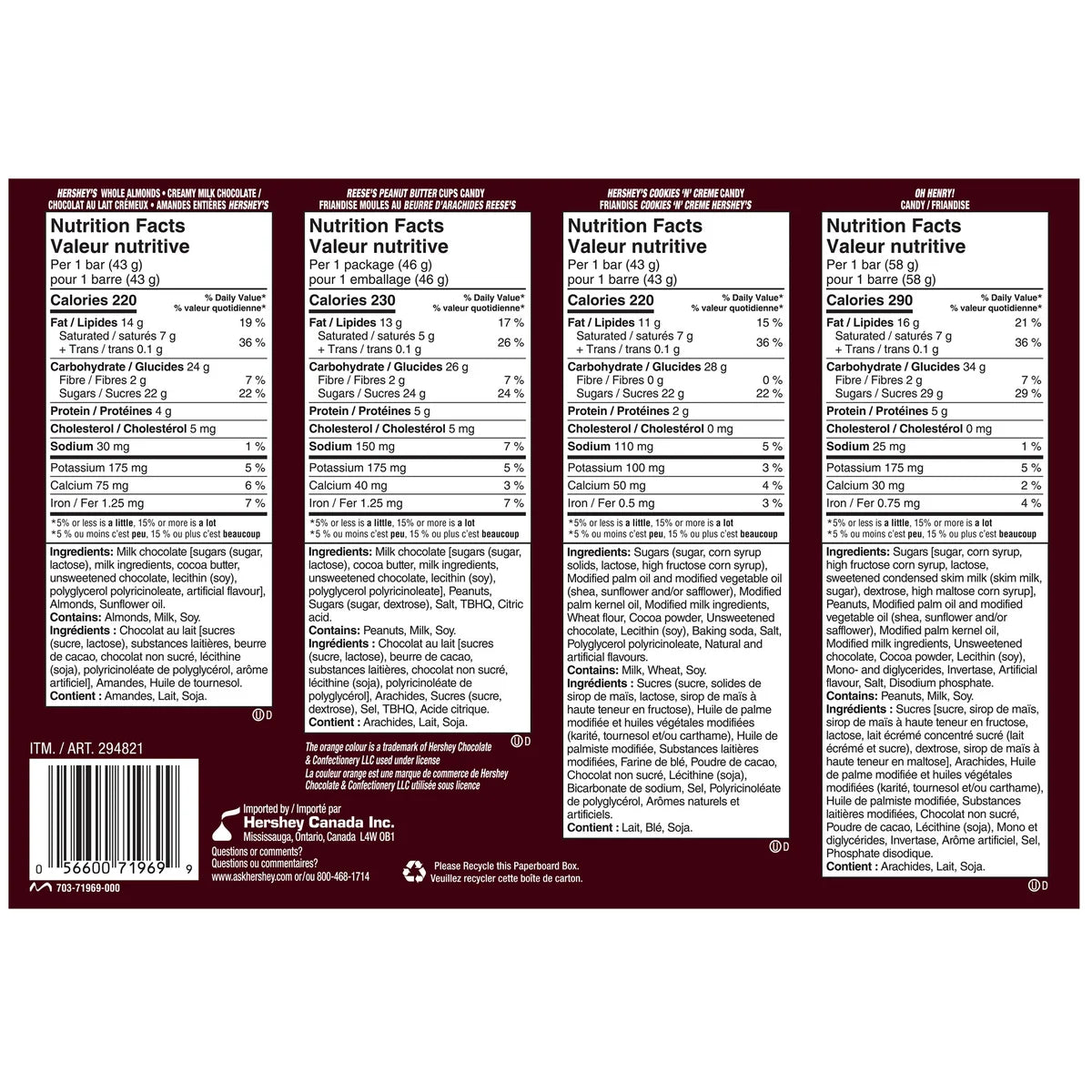 Hershey's Assorted Candy, 18 Pack 864 g