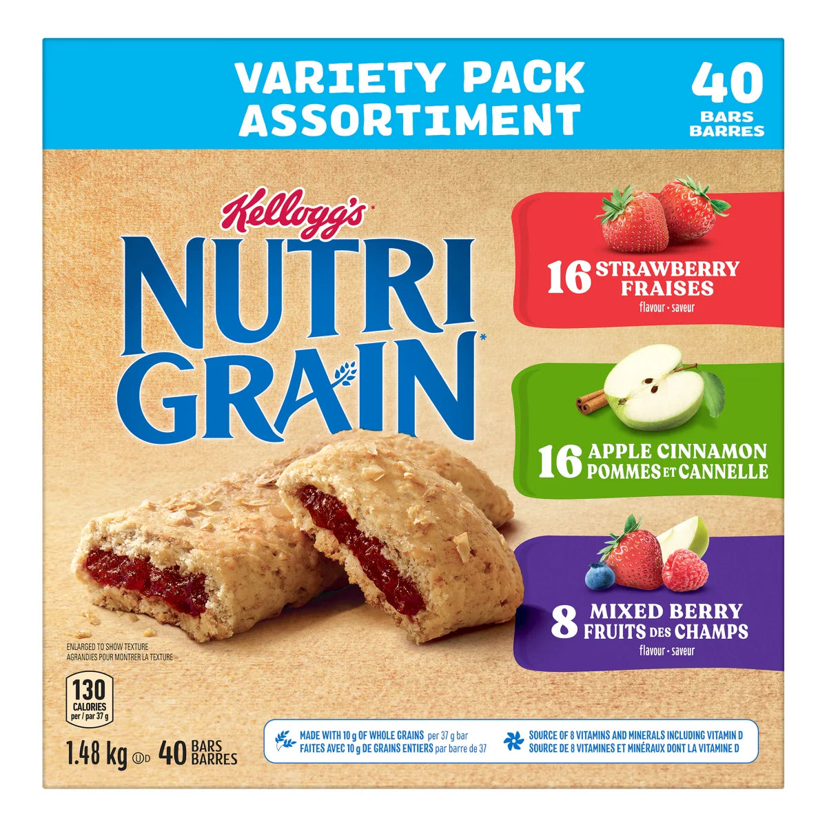 Kellogg's Nutri-Grain Bars, Variety Pack, 40 x 37 g