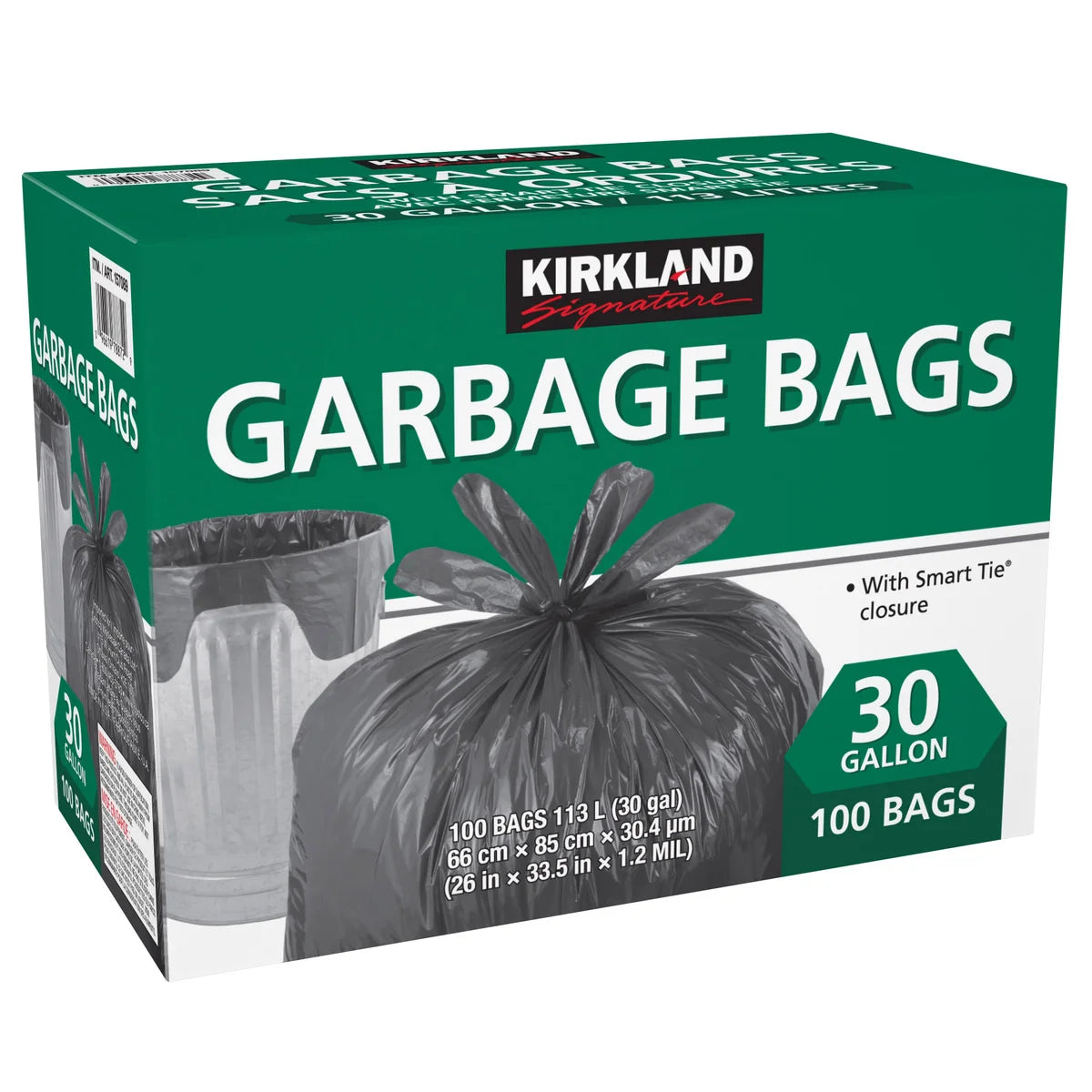 Kirkland Signature Smart Tie 30 Gallons Garbage Bags, 100-pack