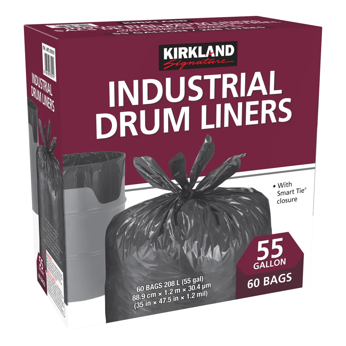 Kirkland Signature Smart Tie Industrial Drum Liners, 60-pack