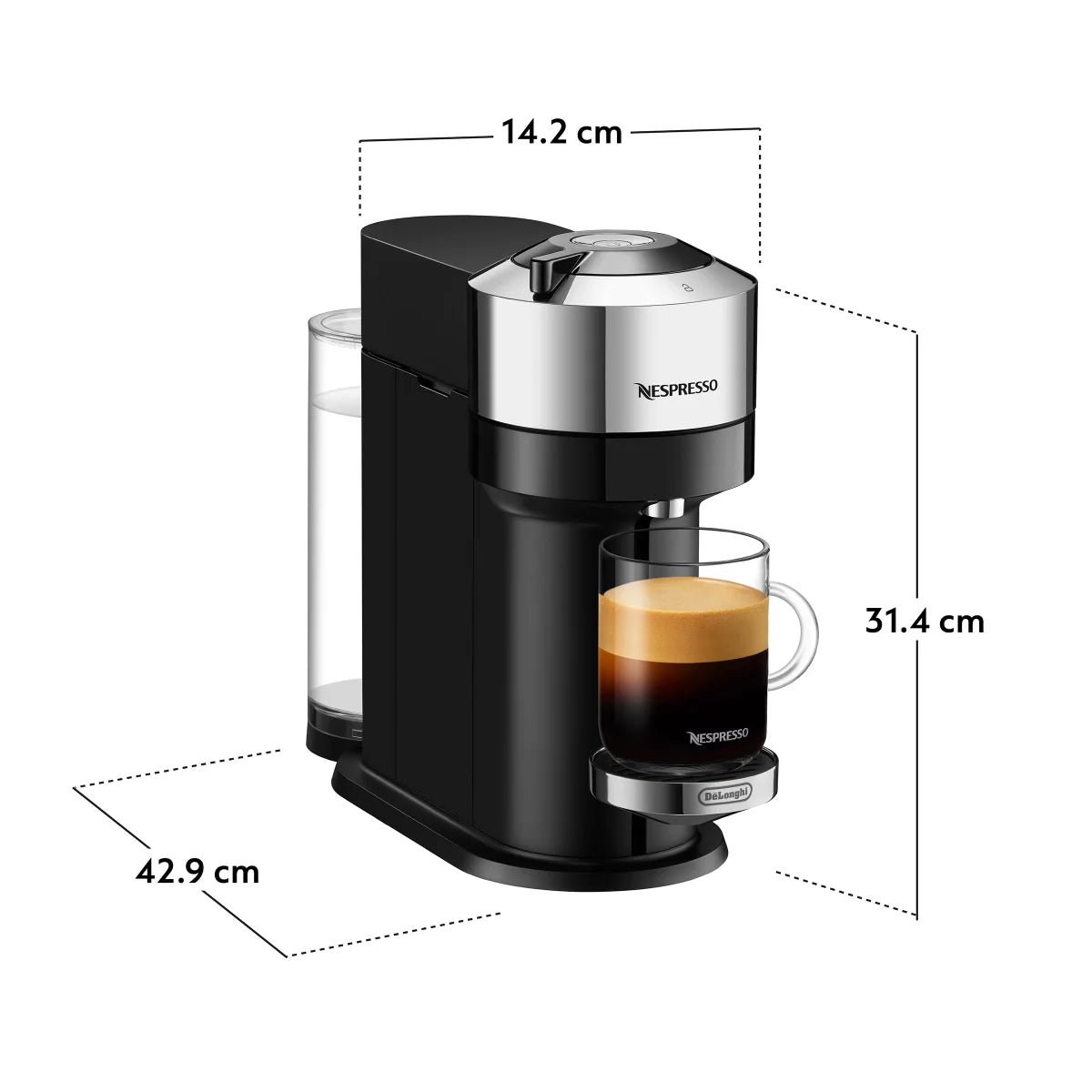 Nespresso Vertuo Next Deluxe Coffee and Espresso Maker by DeLonghi, Chrome with Aeroccino Milk Frother