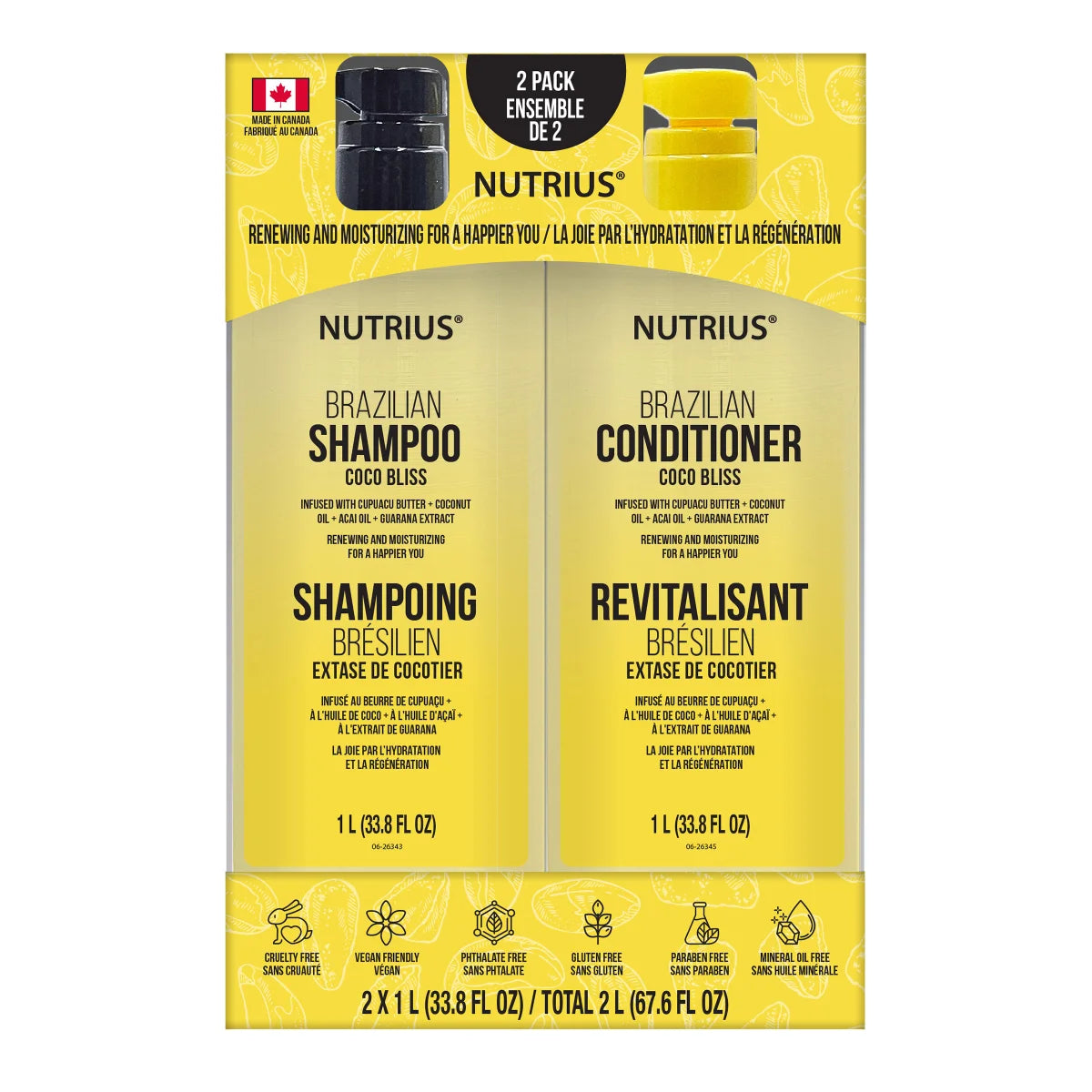 Nutrius Brazilian Shampoo and Conditioner, 2 x 1 L