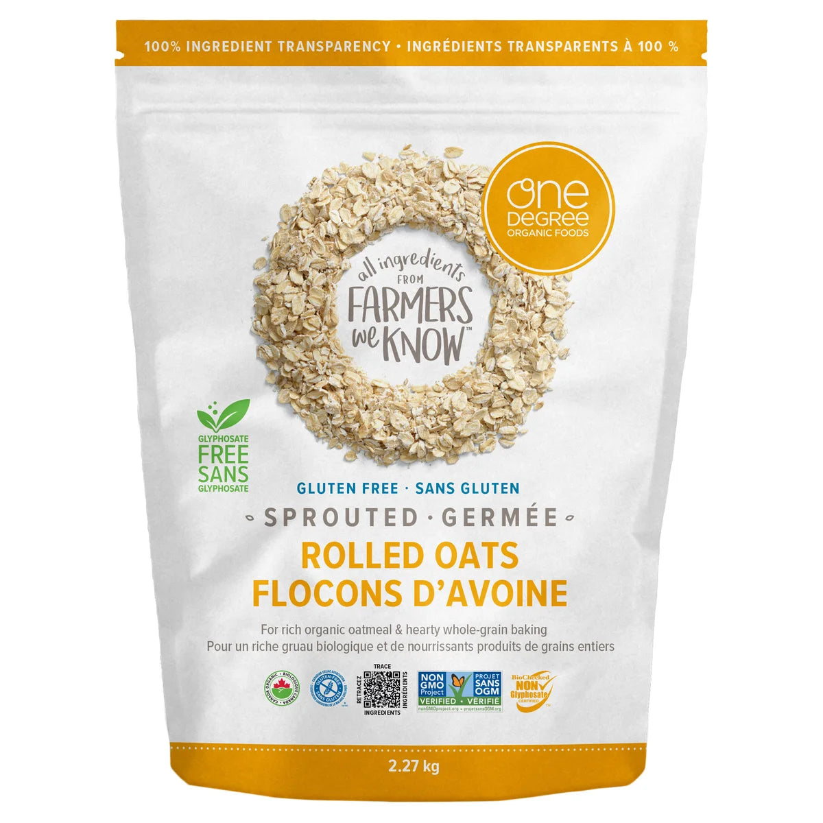 One Degree Organic Sprouted Rolled Oats, 2.27kg