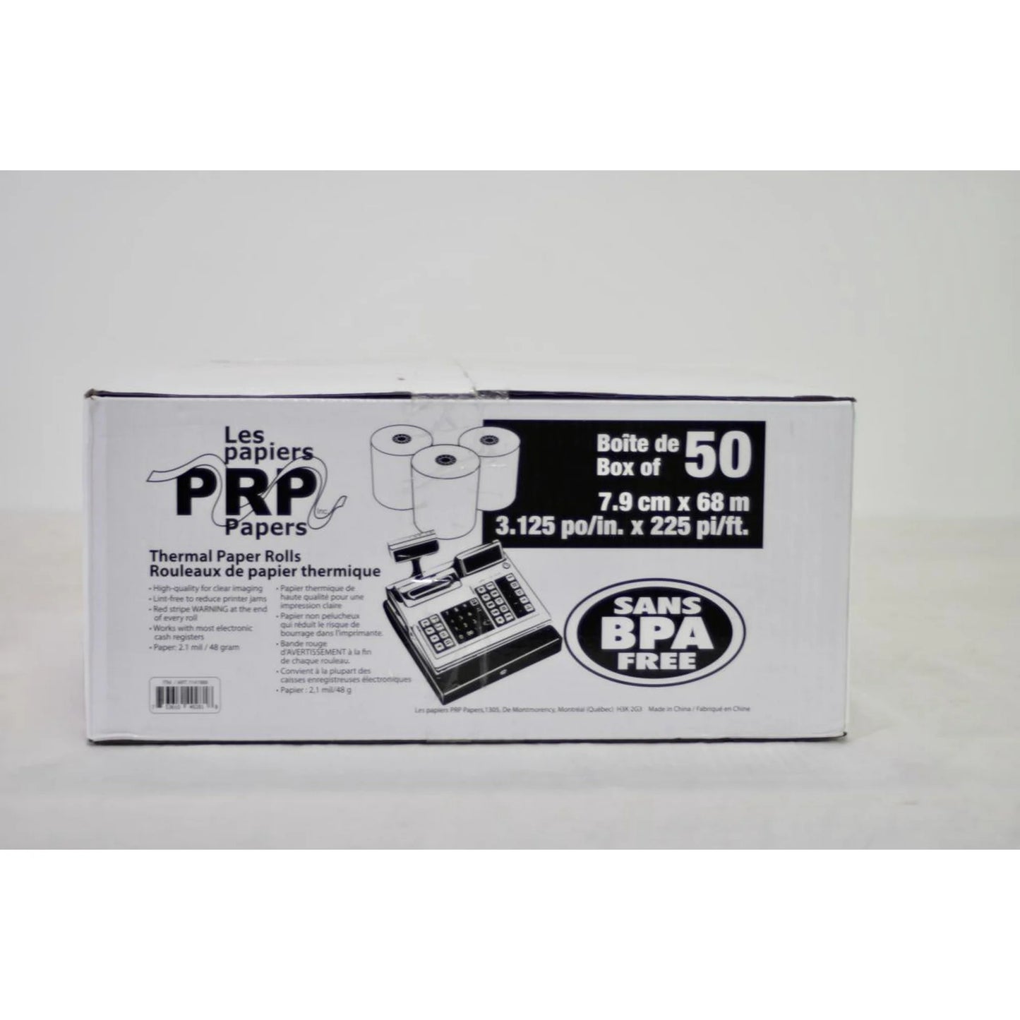 PRP Papers Inc. 3.125 in. x 225 ft. Thermal Paper Rolls – Box of 50 BPA free