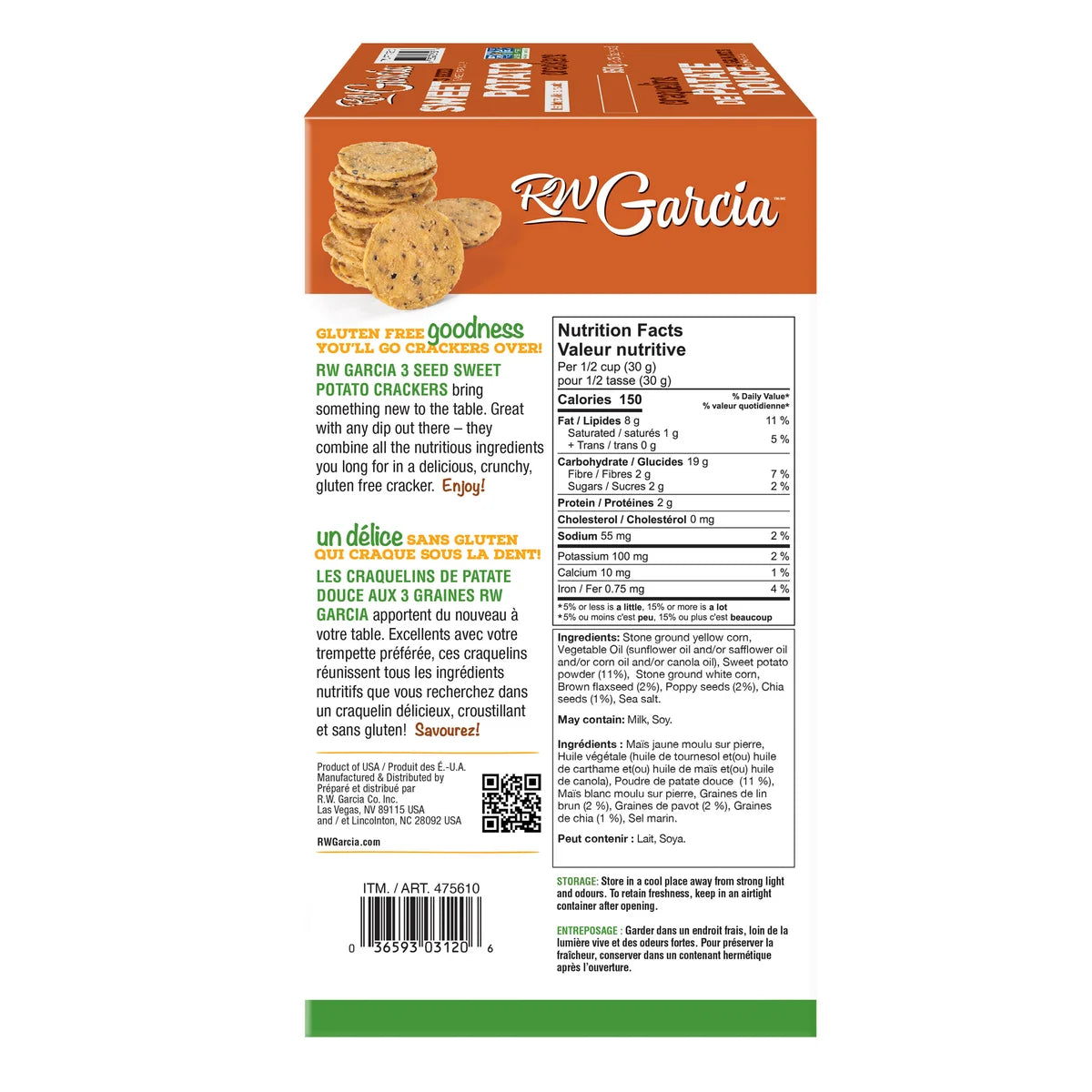 RW Garcia 3 Seed Sweet Potato Crackers, 850 g