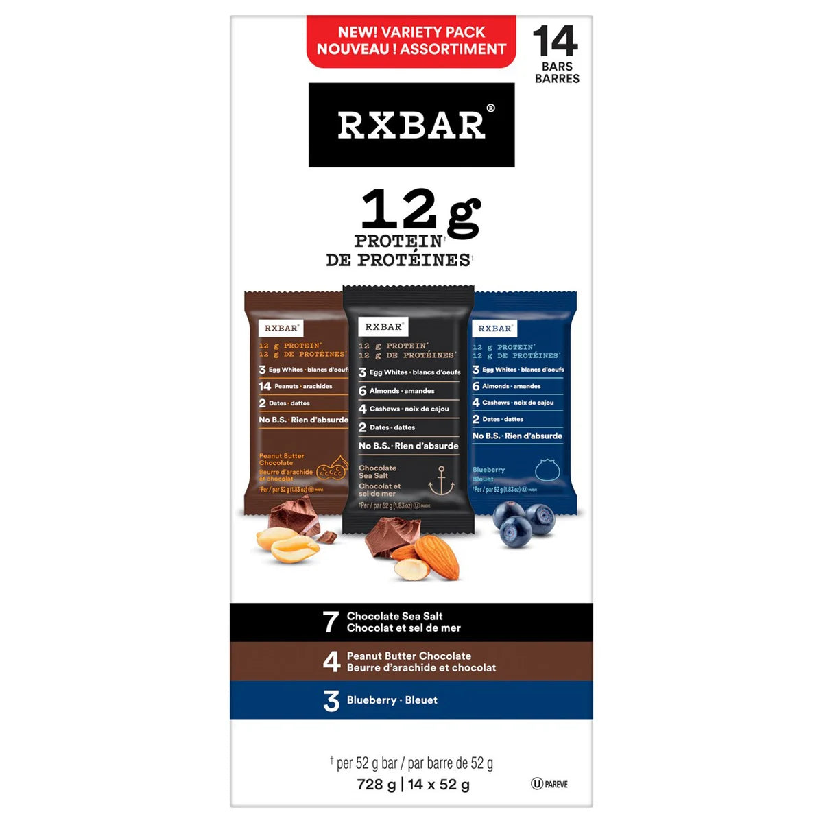 RXBAR Protein Bars Variety Pack, 14 × 52 g