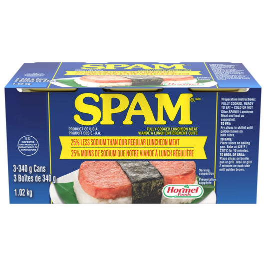 SPAM Less Sodium Luncheon Meat, 3 × 340 g