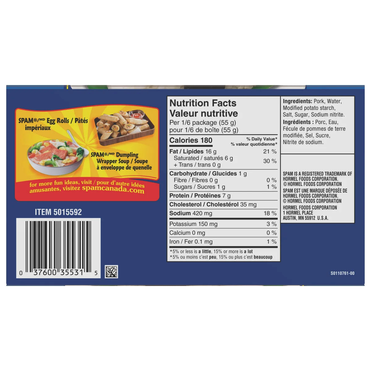 SPAM Less Sodium Luncheon Meat, 3 × 340 g