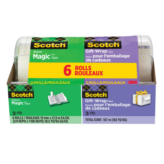 Scotch Magic Tape and Gift-Wrap Tape Reusable Dispensers 6-pack