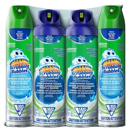 Scrubbing Bubbles Mega Shower Foamer and Bathroom Cleaner Aerosol Combo 4 x 708 g