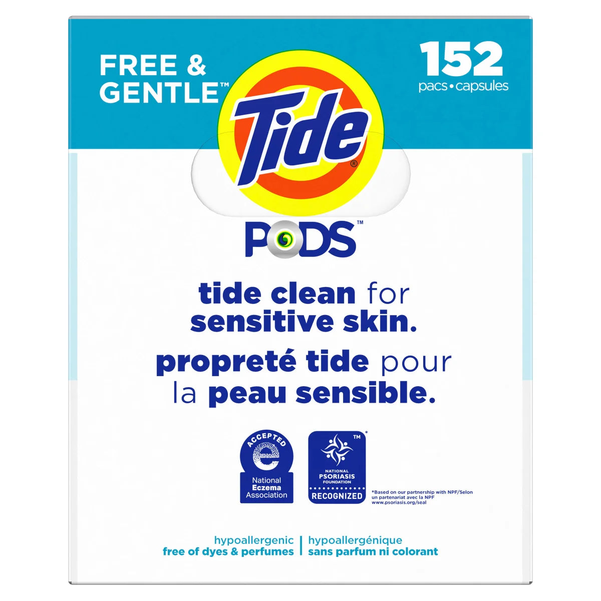 Tide PODS Liquid Laundry Detergent Pacs, Free & Gentle, 152-count