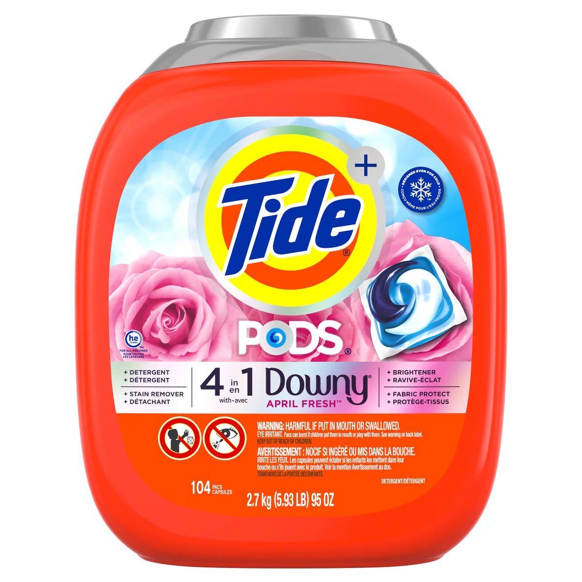 Tide PODS with Downy, Liquid Laundry Detergent Pacs, April Fresh, 104-count