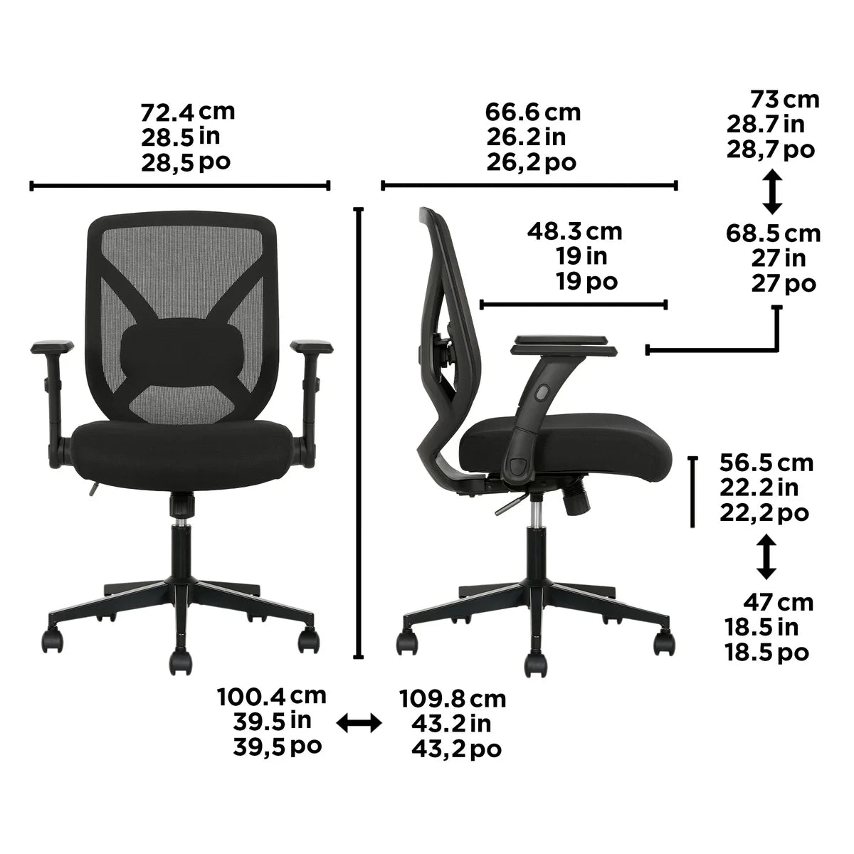 True Innovations Black Mesh Chair with Flip Back Arms