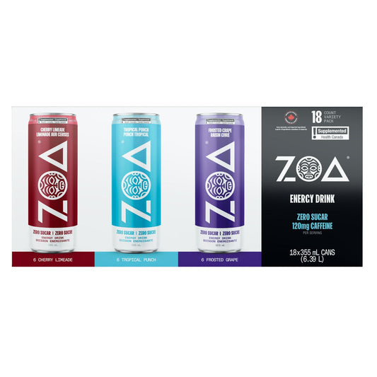 ZOA Zero Sugar Energy Drink Variety Pack 355 mL, 18-pack