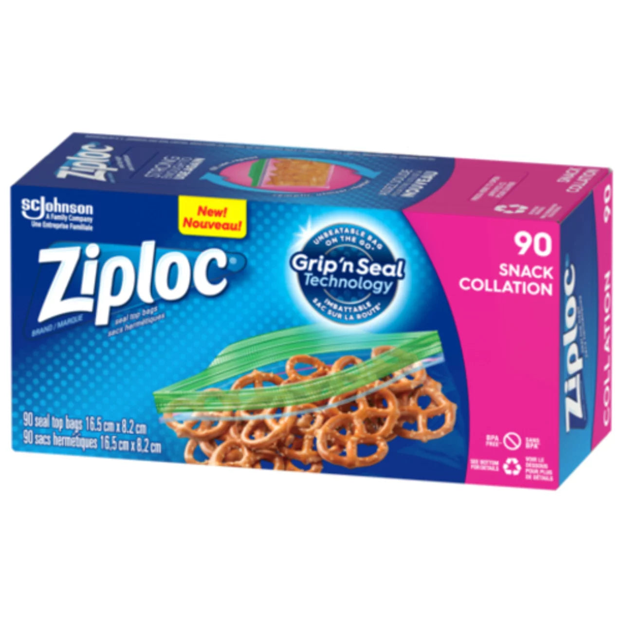 Ziploc Snack Bags Grip 'n Seal Technology 90 Bags