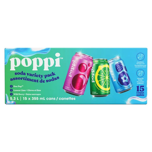 Poppi Soda Variety Pack 355 mL, 15-pack